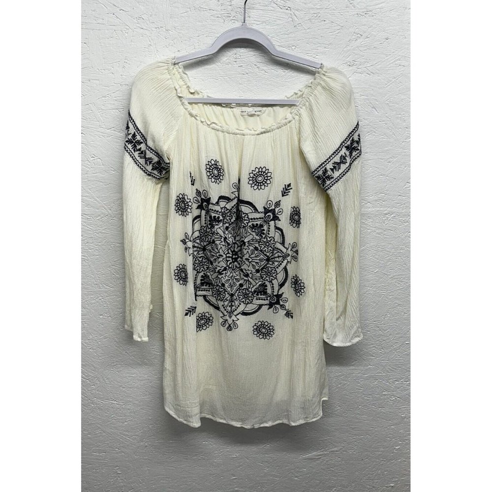 Coco + Jameson Lace Top Sz XL Navy Off White Long‎ Sleeve Tunic Boho